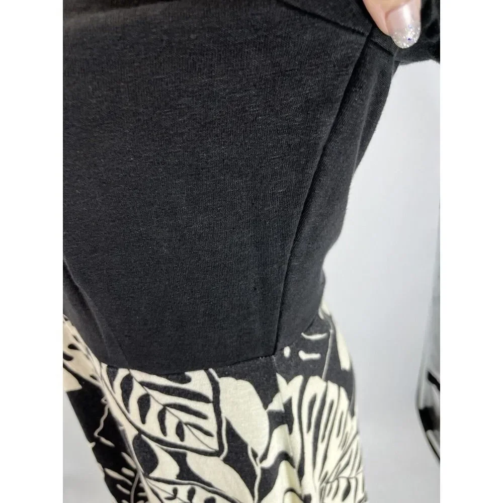 Tommy Bahama Womens Size Small Linen Blend Midi Dress Black Cream Tropical Print - Picture 6 of 12